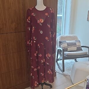Astr Burgundy Floral Long Sleeve Dress Size XS NWT
